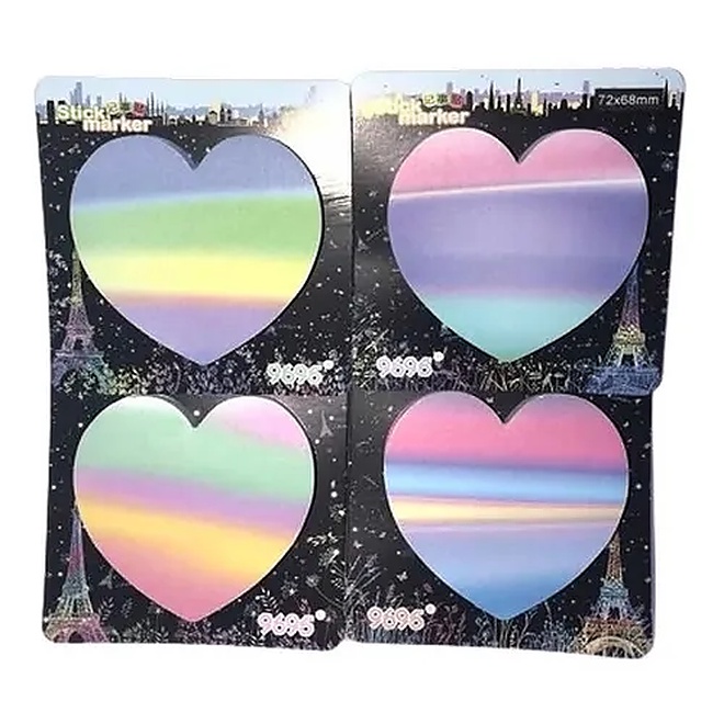 Kit Com 4 Blocos De Anotações Coração Com Adesivo Mj 95-34