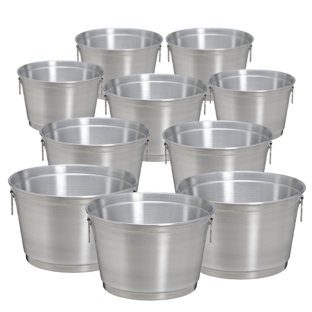 Kit Com 10 Balde Para Gelo E Cerveja De 9 Litros Em Aluminio
