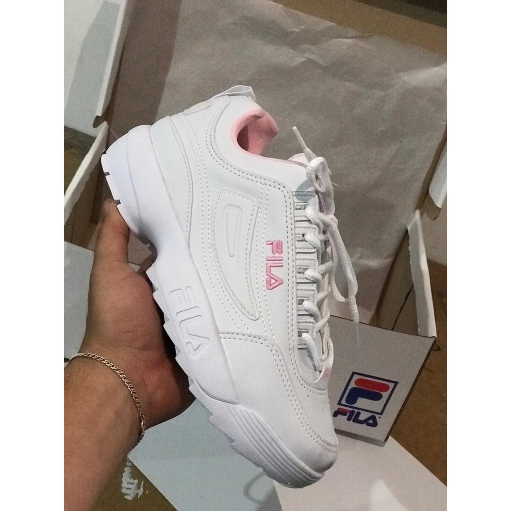 tênis fila disruptor branco feminino bordado rosa