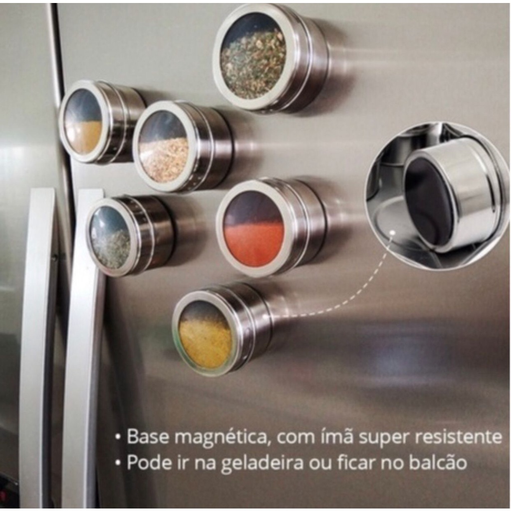 Suporte 6 ou 4 Condimento Para Tempero Em Aço Inox Organizador de Condimentos Magnético