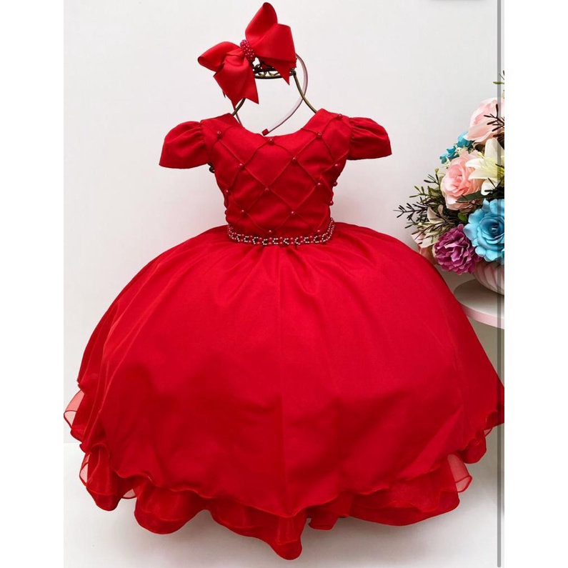 Vestido de Festa Infantil Juvenil de Festa Princesa Batizado Casamento Formatura Aniversário Daminha Luxo