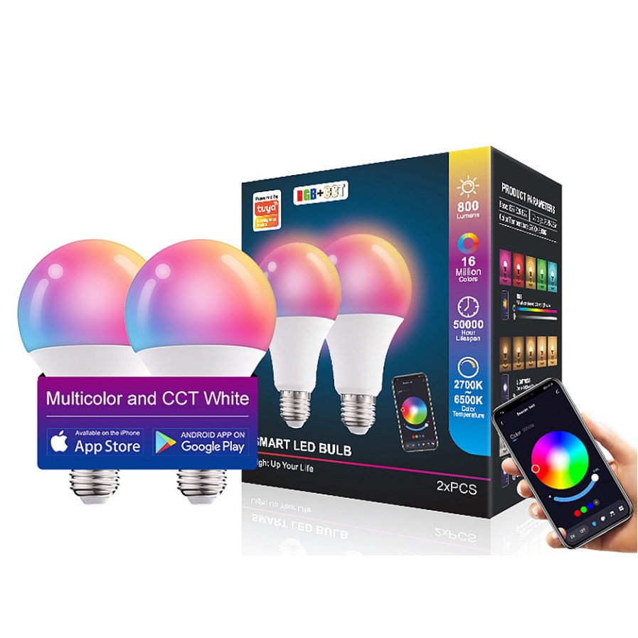 Kit Smart Tuya Lâmpada Inteligente Bluetooth Bulbo E27 Colorido Rgb branco quente frio 10W