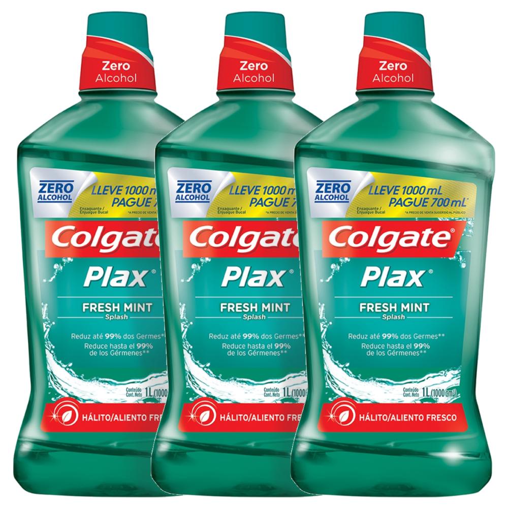 Kit Enxaguante Bucal Colgate Plax Fresh Mint Leve 1L Pague 700ml com 3 unidades