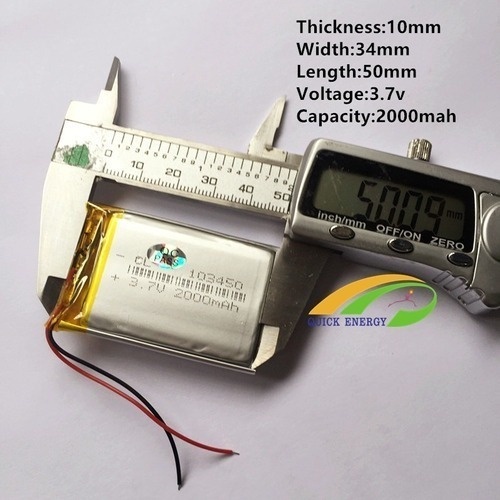 1 Peça 103450 C/ 3,7v 2 Fios 10mm X 34mm X 50mm 2000mah -