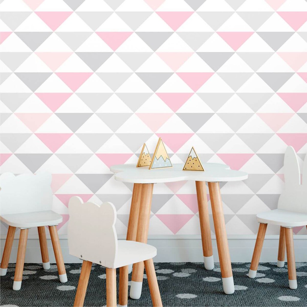 Papel de Parede Geométrico Triângulos Cinza e Rose em Oferta na Shopee