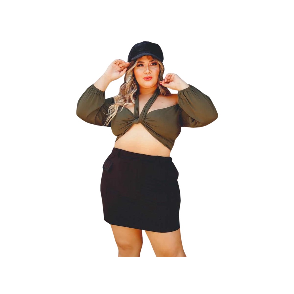 Top Blusa Cropped Laço Amarrar Manga Longa Bufante 27