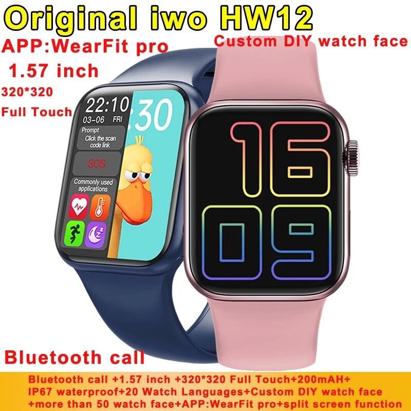 Hw12 smart watch bluetooth 1,57 monitor de frequência cardíaca iwo