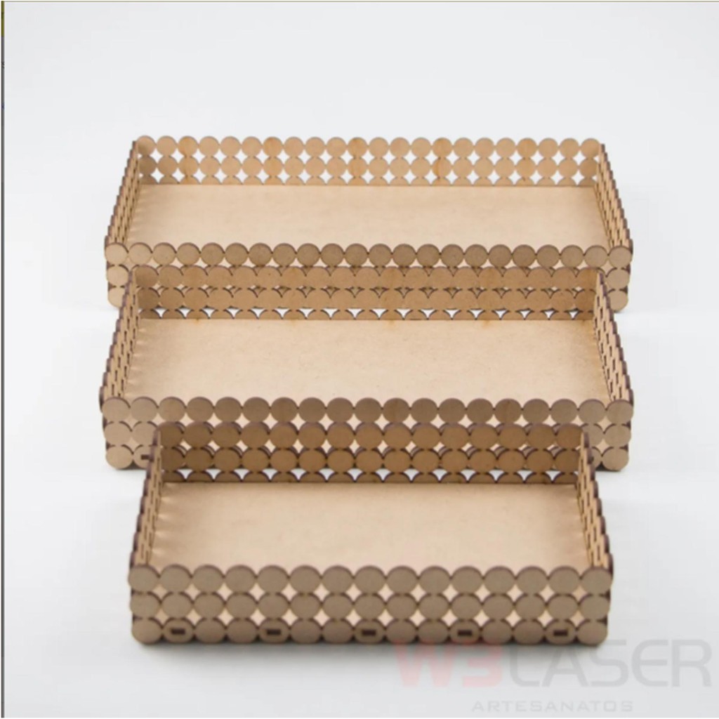 Provençal Trio Bandeja Retangular Para Pérolas 14mm Mdf Cru