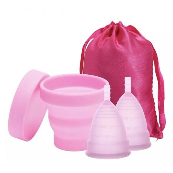 Kit 2 Coletor Menstrual P + G Copo Esterilizador + Saquinho de bolsa