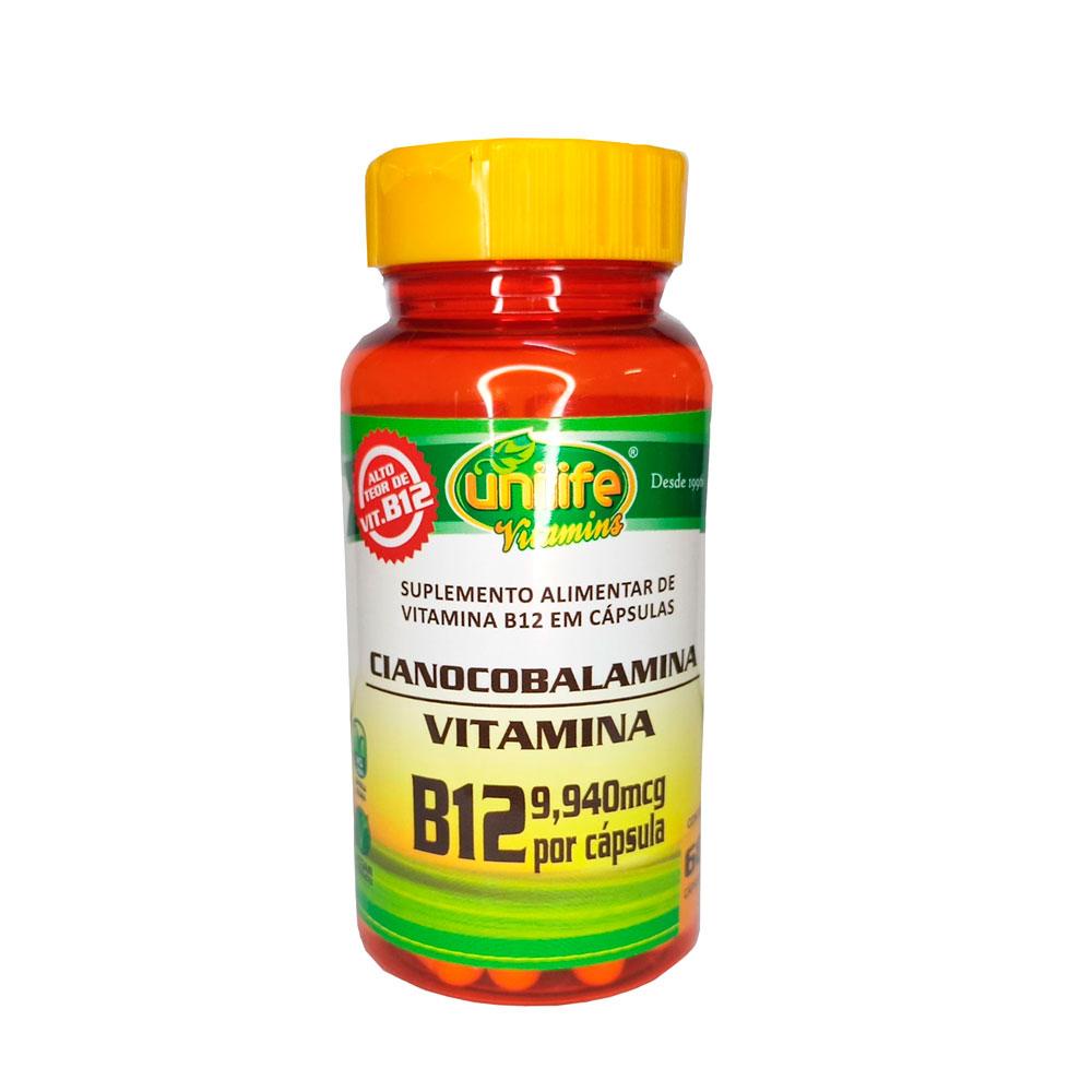 Vitamina B12 Cianocobalamina 450mg Unilife 60 Cáps