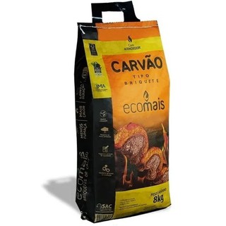 Carvão 8 Kg Churrasco Eucalipto Ecológico Lareira Briquete + brinde ascendedor