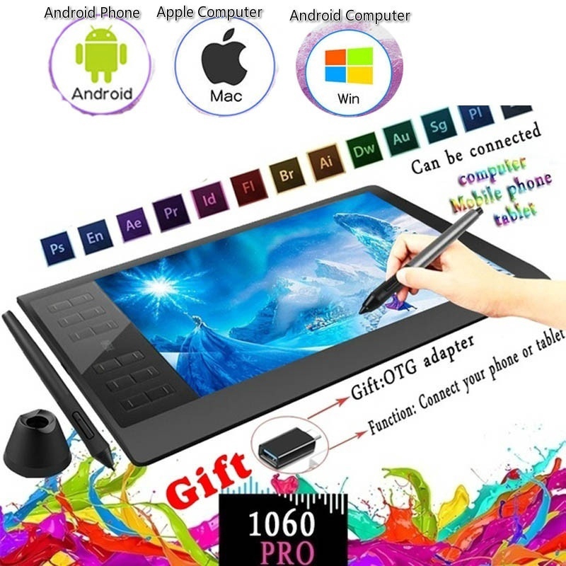 Tablet Digital Profissional 10x6 Polegadas Desenho Animado Para Computador / Android / Celular