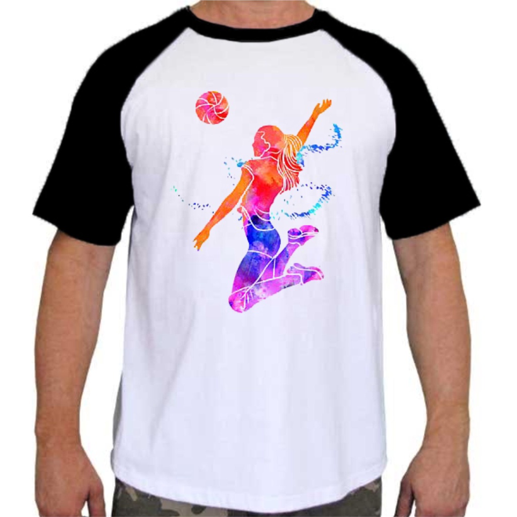 Camiseta Raglan Estampa Multicor Esporte Volei 30