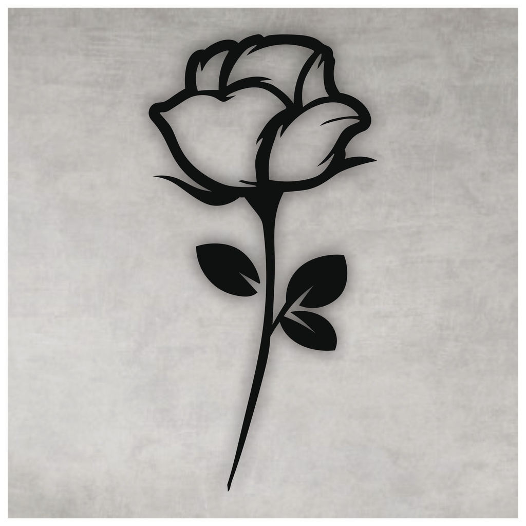Quadro Decorativo Vazado Flor Rosa Rosas MDF Escultura de Parede MDF Preto
