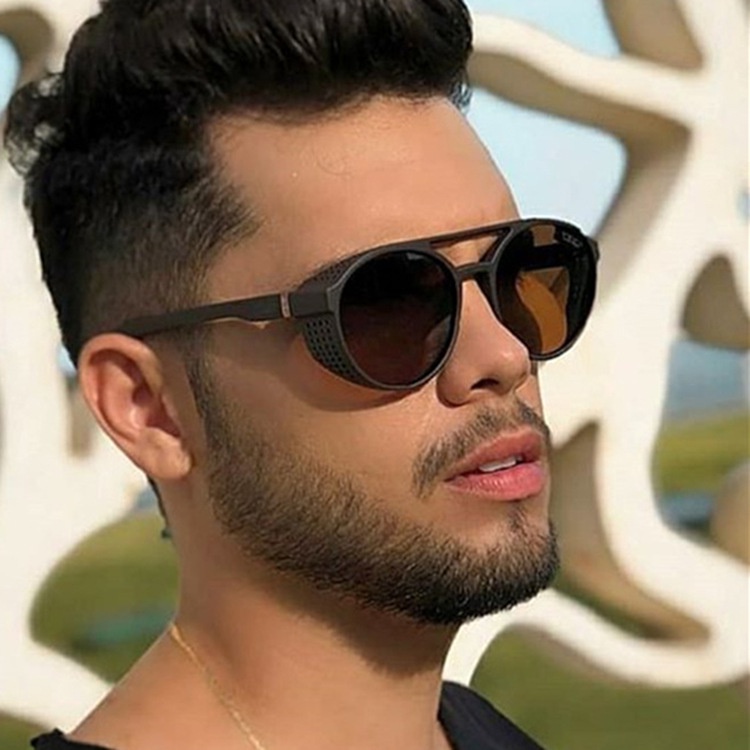 Óculos De Sol Masculinos Steampunk Round Retro Sun Eyes