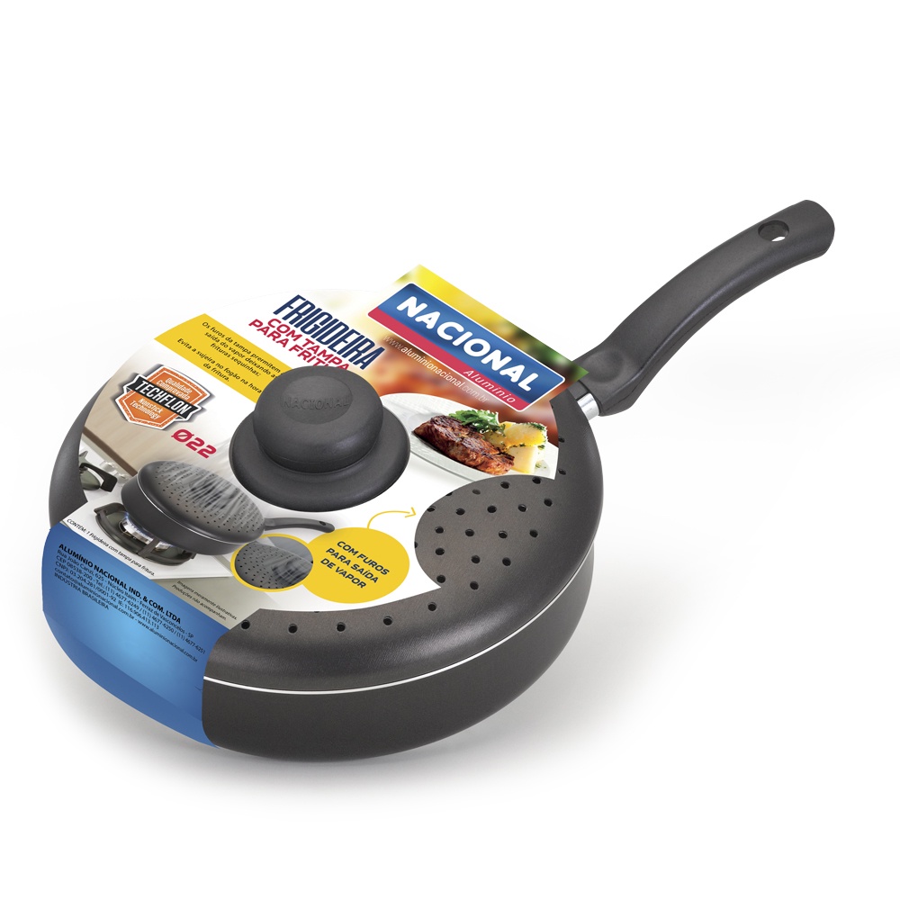 Frigideira Antiaderente Tampa De Fritura 24Cm Preto Nacional em Oferta na Shopee