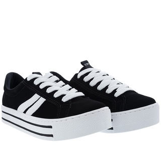 Tênis Via Marte Plataforma Casual Recortes Nobuck Preto