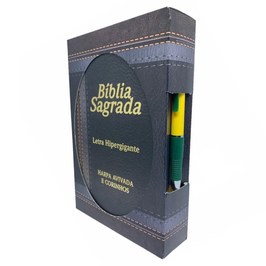 Bíblia Sagrada | Letra Hipergigante | Capa PU Luxo Laminada | Harpa Avivada e Corinhos | Preta e Marrom | Caneta Brinde.