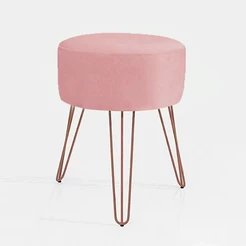 Puf, Puff Para Sala, Puff Redondo, Hall De Entrada, Suede Rosê Pés aramados Rosê Gold Para Camarim