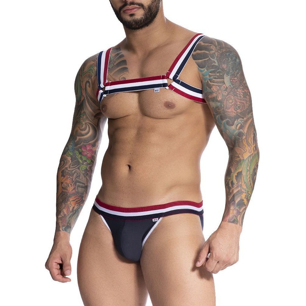 Conjunto de Cueca JockStrap com Arreio Elástico Tricolor