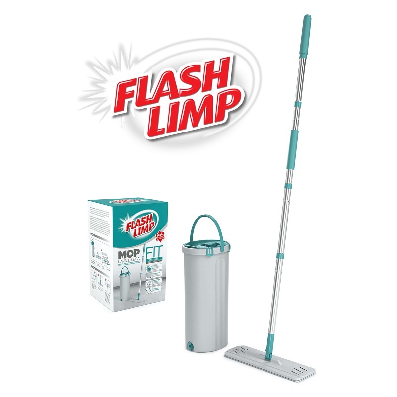 Mop Lava e Seca FIT Limpador Flat Com Balde Esfregão Microfibra Flash Limp MOP6088