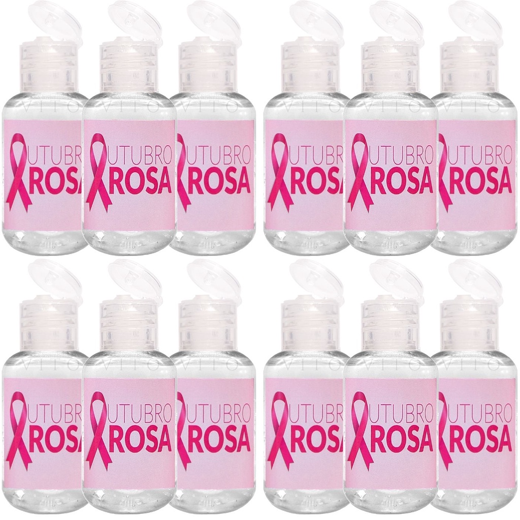 50 Lembrancinhas Brinde Outubro Rosa Álcool Em Gel Brindes Personalizados