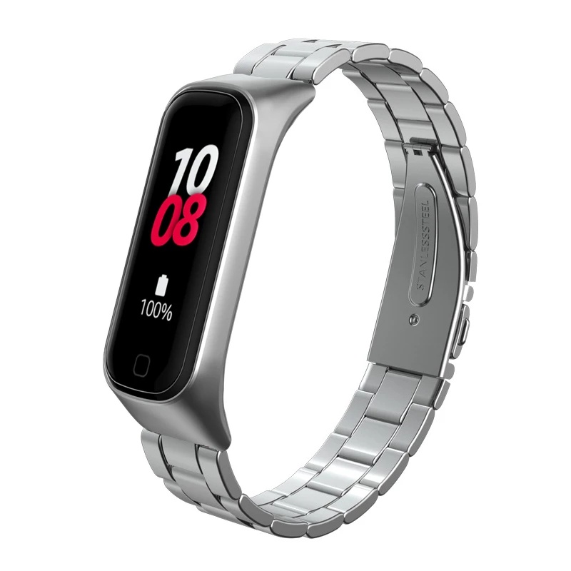 Pulseira De Aço Inoxidável Forwelleny Para Samsung Galaxy Fit 2 Bracelete Três Contas Cinto Prata Preto2 R220