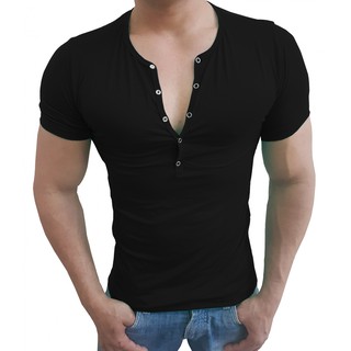 Camiseta Henley Slim Com Botão Pressão Manga Curta
