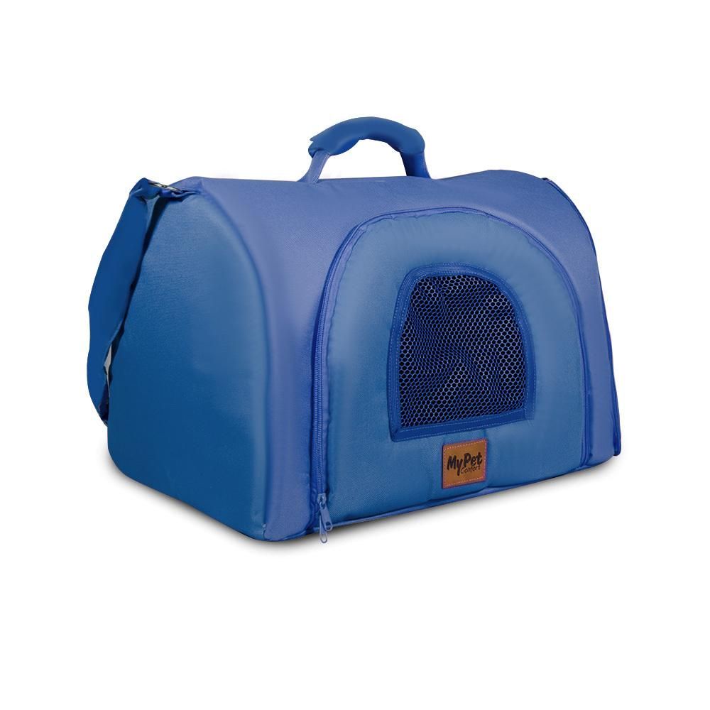 Bolsa de Transporte Pet Cães e Gatos Luxo My Pet - M - Azul - com Ziper Abertura Lateral e Frontal
