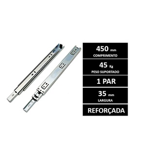 Corrediça Telescópica Trilho Reforçada para gaveta de 45cm 45kgs O PAR