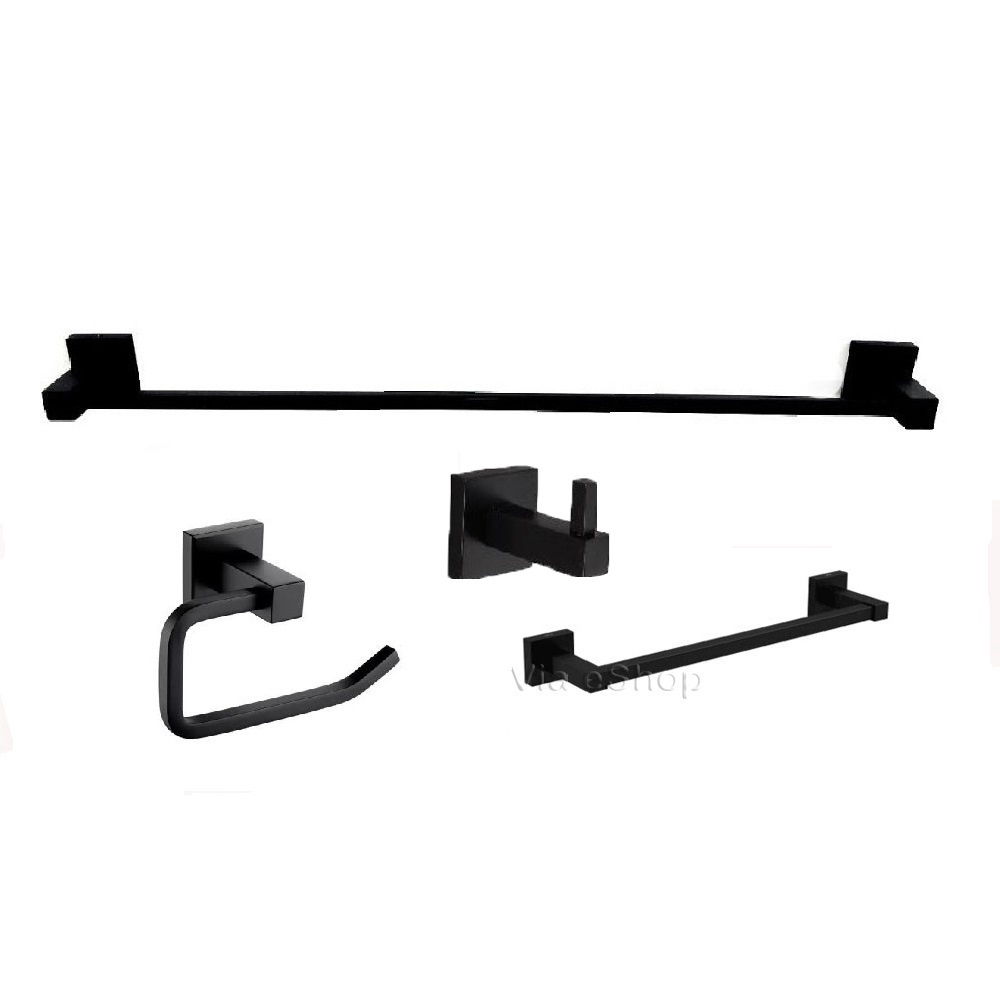 4 Acessorios Cabide Toalheiros Papeleira Black Linha Berlin