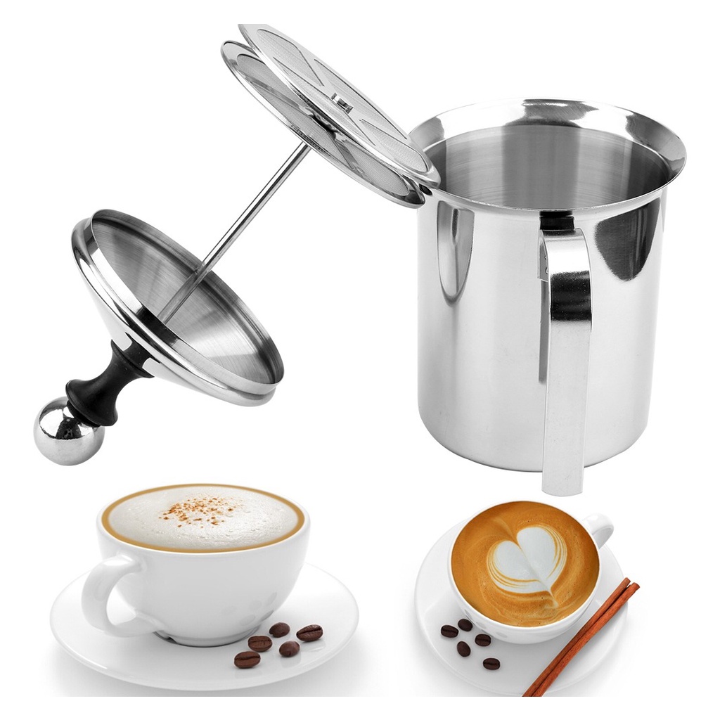 Espumador de Leite Cremeira Manual Aço Inox Multiuso 400ml e 800ml