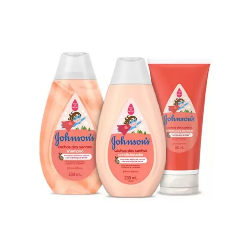 Johnsons Baby Cachos Kit Com Shampoo + Condicionador + Creme P/ Pentear 200Ml Cada | Shopee Brasil