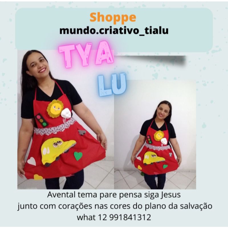 avental personalizado tema pare pense siga Jesus com corações nas cores plano Salvação