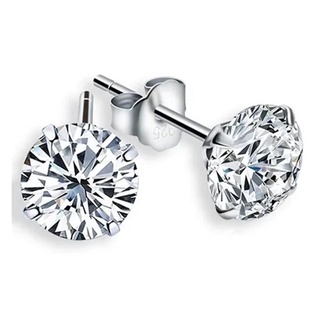 Par Brincos Masculino Prata Maciça 925 Pedra Zircônia Cúbica Legítima 10mm