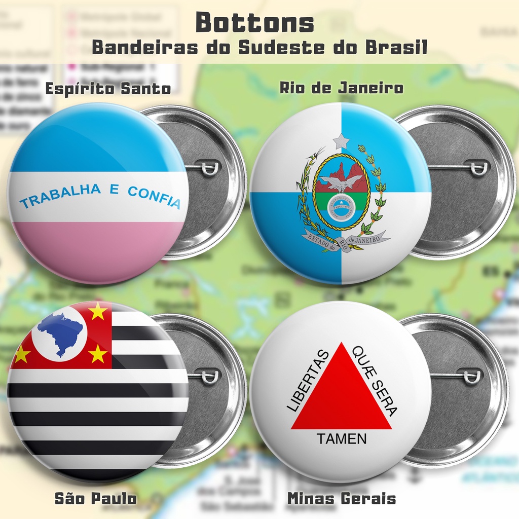 Bottons Bandeiras do Sudeste do Brasil - broche alfinete boton bottom button pin