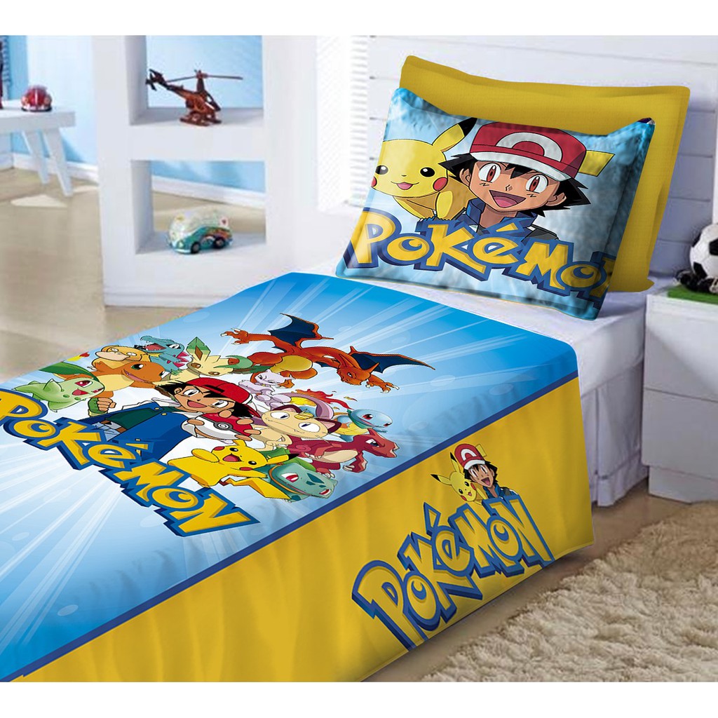 Jogo De Lençol Cobre Leito + Fronha Quarto Infantil Pokemon