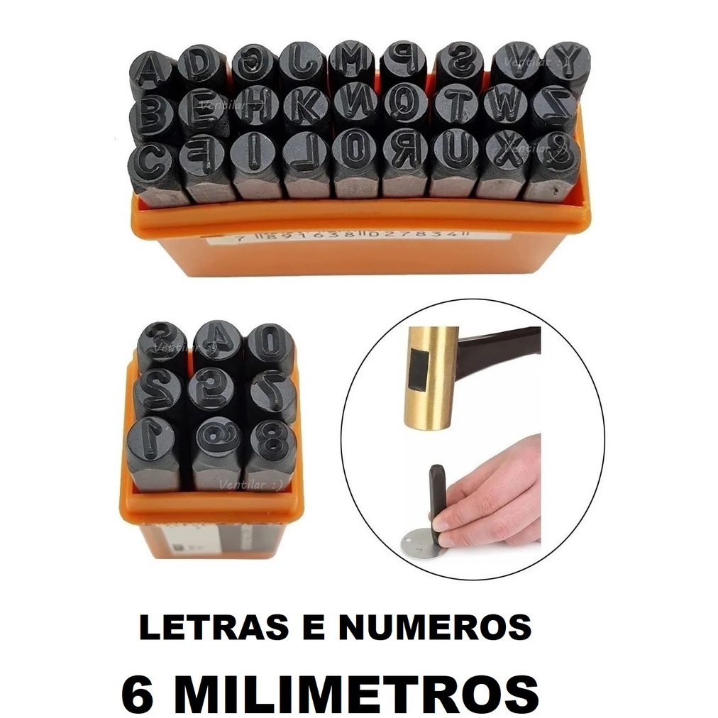 PUNÇÃO MARCADOR 6 MM JOGO KIT 36 PEÇAS AÇO ESPECIAL TEMPERADO LETRAS E NUMEROS STARFER ou EDA PROFISSIONAL ORIGINAL
