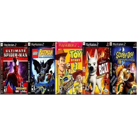 Games PS2 5 Jogos  Spider Man Lego Batman Toy Story Bolt Scooby Doo PLAY 2