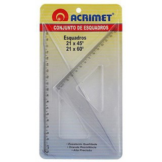 Conjunto Acrimet 567.0 de esquadro escolar de 45 e 60 graus com 21 cm de comprimento