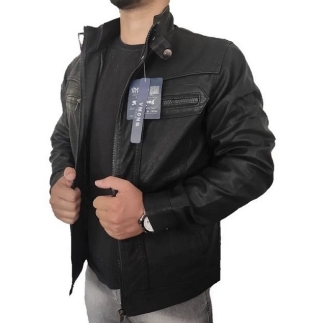 Jaqueta Couro Mascilina Elegante Casaco Frio Forrada Motoqueiro Clássica Casual