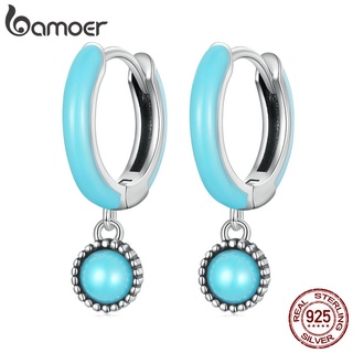 Brincos Bamoer 925 Prata Azul Clipes De Orelha Turquesa Jóias Da Moda Para Mulheres