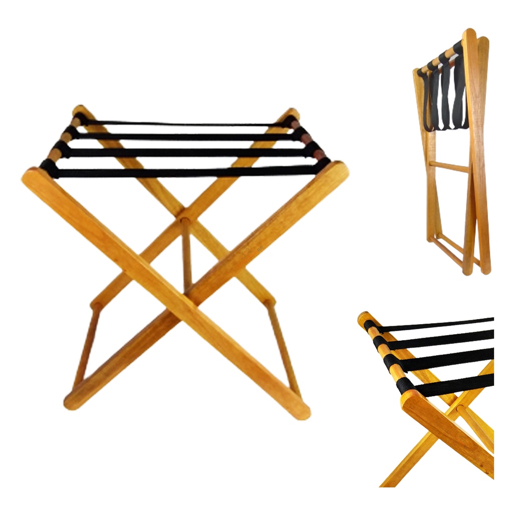 Suporte De Malas Bagagens em madeira Para Hotel Pousada Maleiro Dobrável Preto - AMZ