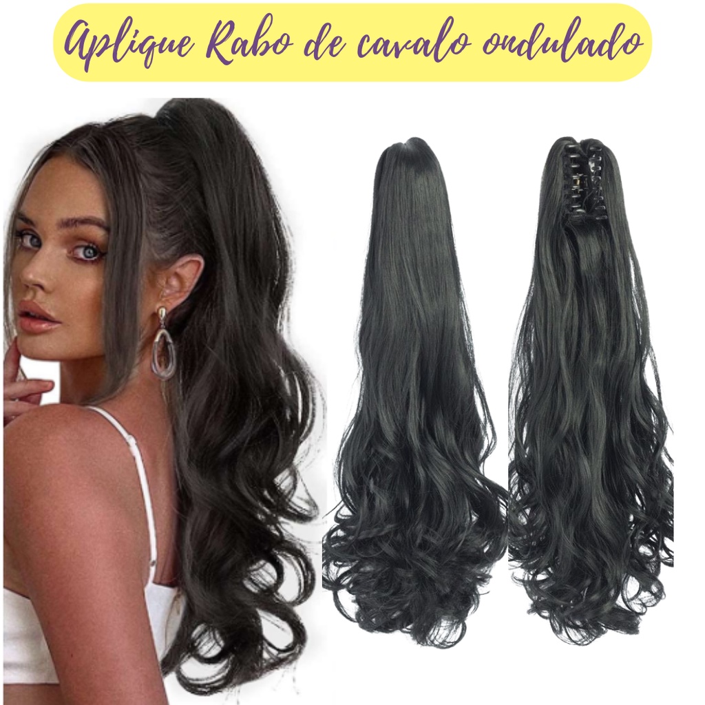 Aplique Rabo De Cavalo Orgânico Ondulado Preto 60cm - Idêntico ao humano em Oferta na Shopee