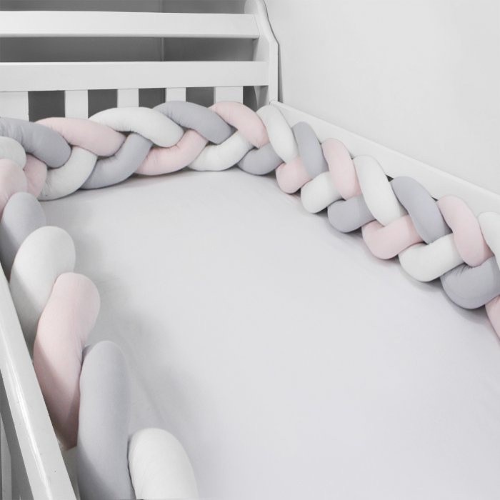 Protetor Trança Rosa Com Branco E Cinzaa Avulsa Para Berço 4,00 Mts, Laura Baby