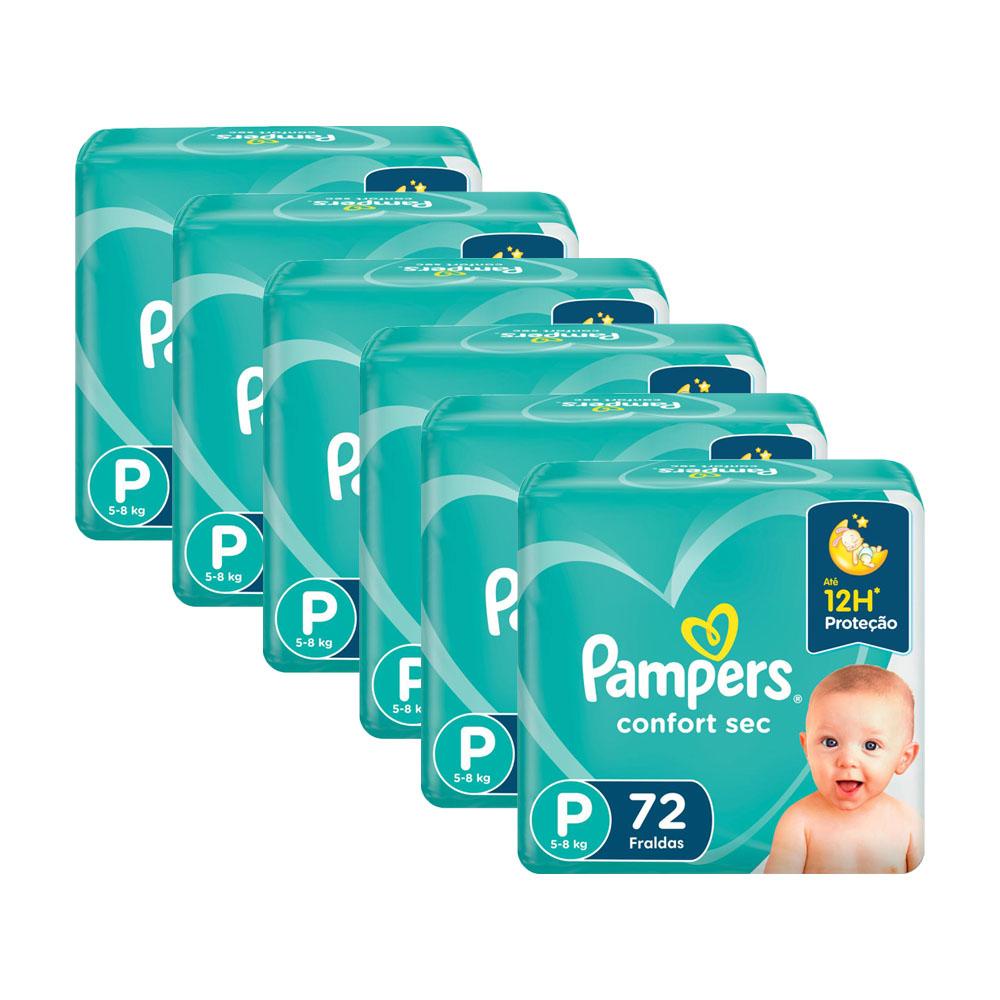 Kit 6 Fraldas Pampers Confort Sec Super Tamanho P 72 Unidades em Oferta na Shopee