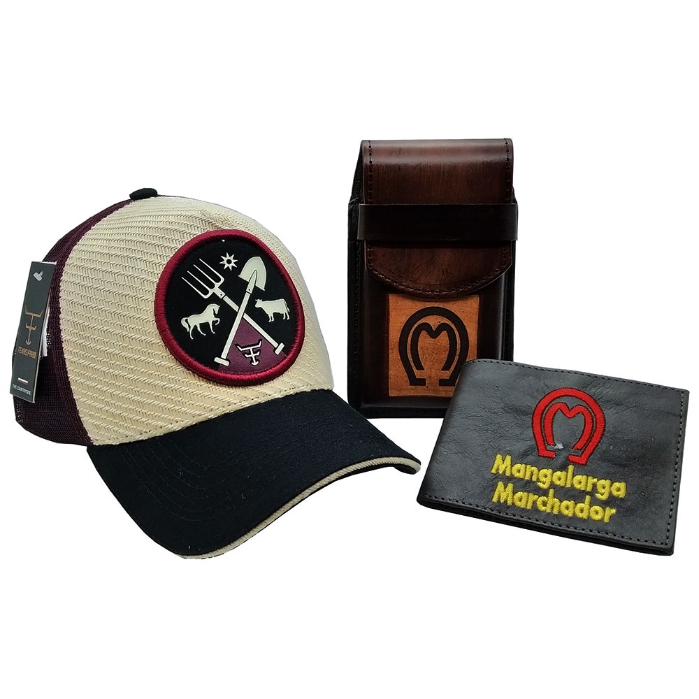 Boné Texas Farm Bainha de Couro de Celular e Carteira Mangalarga Kit