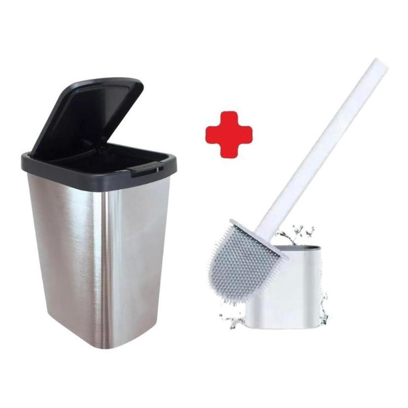 Lixeira Plástica 09 Litros + Escova Sanitária Silicone Para Banheiro kit Top Decoração em Oferta na Shopee