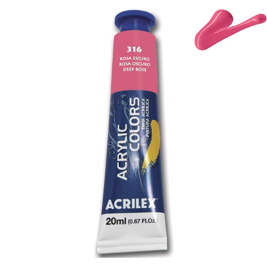 Tinta Acrylic Colors Rosa Escuro 316 Acrilex - Tinta Acrílica para Tela - Bisnaga de 20ml