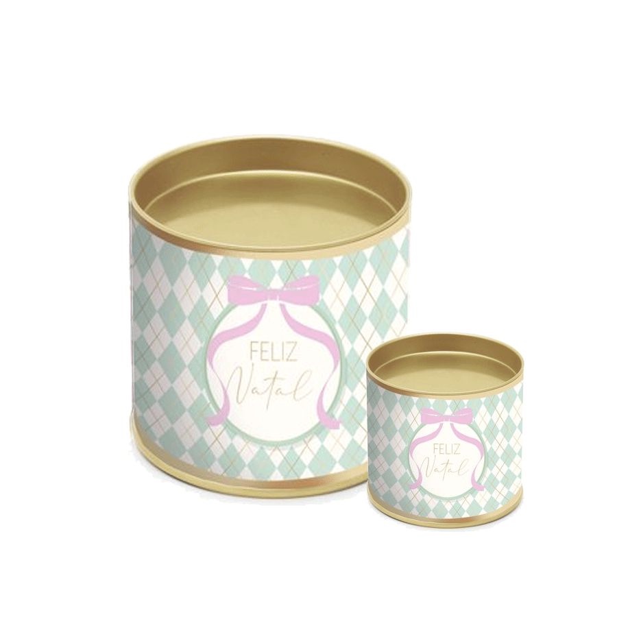 Lata para Panetone Hot Stamping Candy Feliz Natal - Verde - 01 Unidade - Cromus - Rizzo Tamanho:Panetone 100g - 11x9,1cm